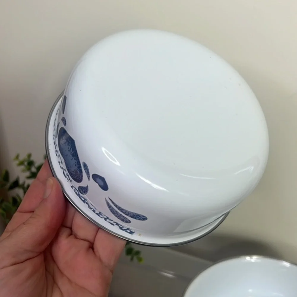 Corelle White and Blue Heart Pattern Cereal/Serving Bowls - Set of 3
